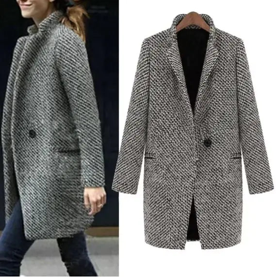 Woolen Slim Long Sleeve Coat For Women